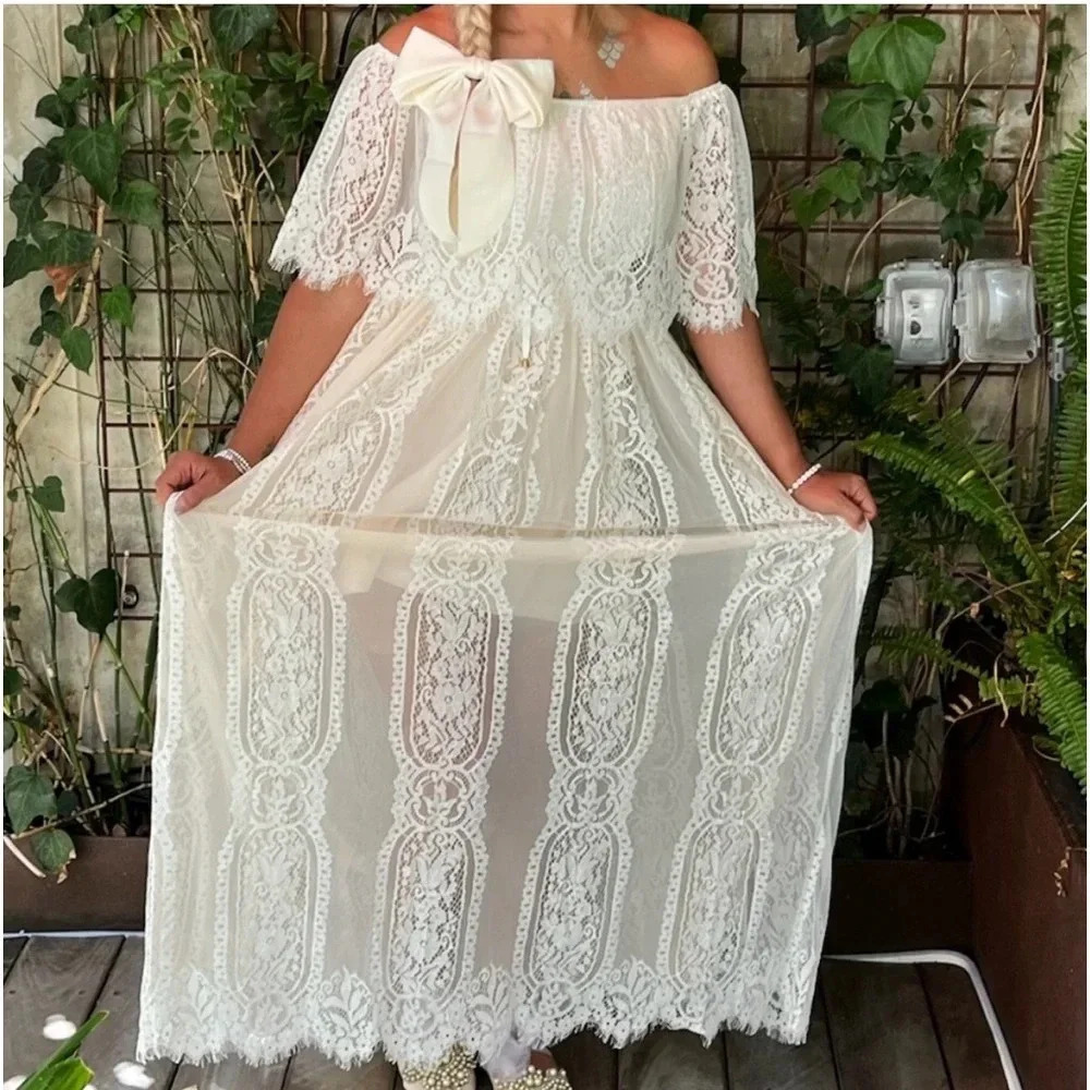 Baltic Born Leon Off Shoulder Whimsy Fairy Lace Maxi Dress - Picture 2 of 10